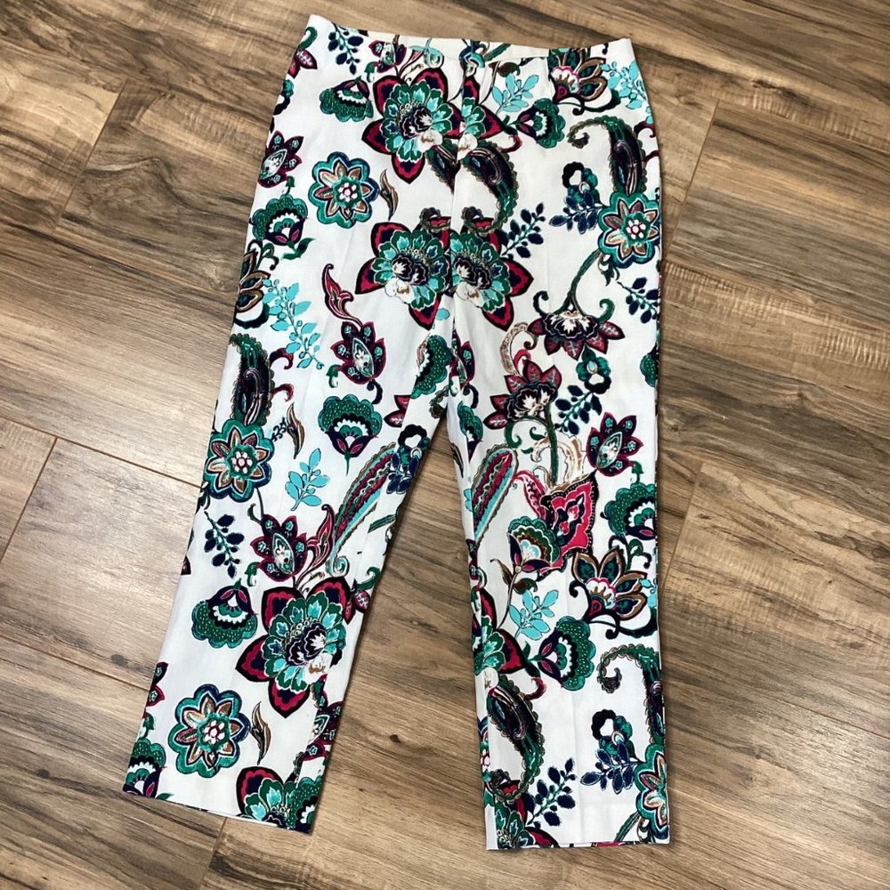 Lisette L Montreal Bright and Colorful Floral Paisley Cropped Pull On Pants - Si